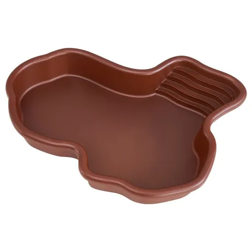 Extra Large Reptile Bathing Pool Reptile Feeding Dish Water Bowl with Ramp Aquarium Ornament for Gecko, Snake, Turtle, Bearded Dragon, Lizard Bath (Brown)