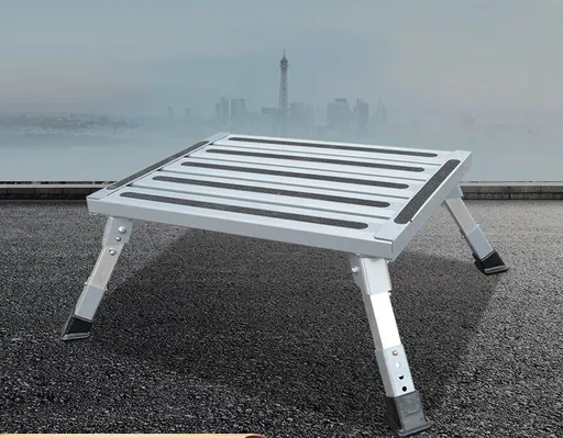 Heavy Duty Aluminum Folding Step Stool - Portable RV Platform and Work Bench with Non-Slip Surface - Collapsible Multi-Purpose Step for Camping, Home, and Outdoor Use