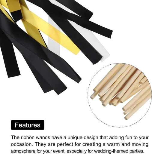 100Pcs Wedding Ribbon Sticks Party Ribbon Streamers Sticks for Wedding Party Celebration Golden,White,Black