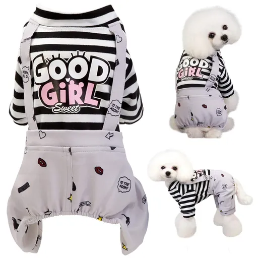 Dog Clothes Striped Onesie Puppy Shirt, Cute Dog Pajamas Bodysuit Coat Jumpsuit Overalls Soft Comfort Apparel Costume M