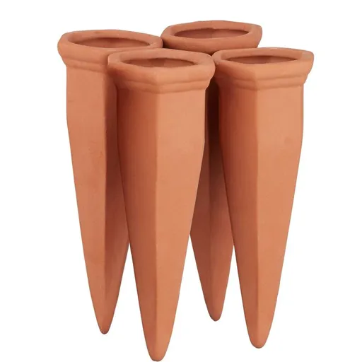 Clay Watering Cone, 4 pcs Set Watering Accessories, 1L Plastic Or Wine Bottles, Terracotta