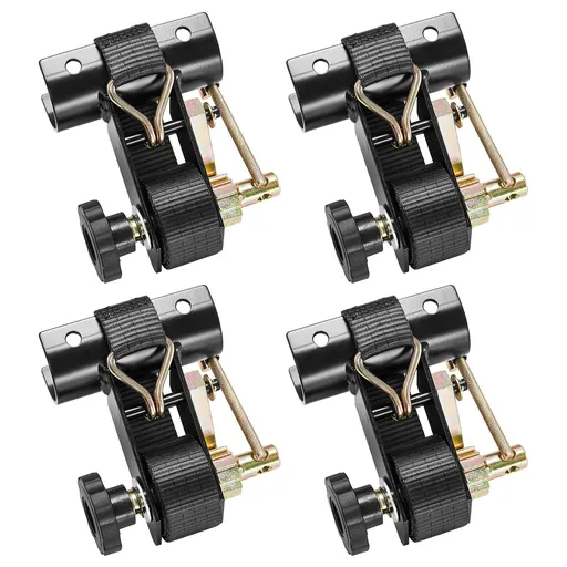 Ladder Rack Ratchet Straps, 47.6-50.8 mm Black Round Tube Mount, 38 mm Wide x 2.25 m Long Black Ladder Rack Straps with Double J-Hooks, 226.8 kg Load Heavy Duty, Cargo Buckle Lock Strap (4 Pack)