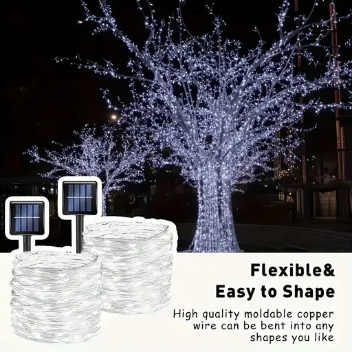 solar outdoor string lights, 300LED solar lights, copper wire fairy lights, 8-pattern solar lights, garden lights Australia, courtyard lights, Christmas lights, party lights, wedding lights, warm white, cool white, multi-color solar lights - White li