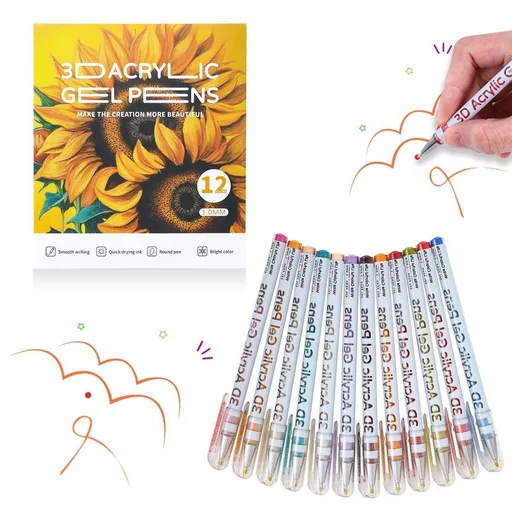 3D Acrylic Gel Pens 12/24/36/48 Color Gel Pens Art Supplies Australia Smooth Writing - Multi-color - Size 12 colors