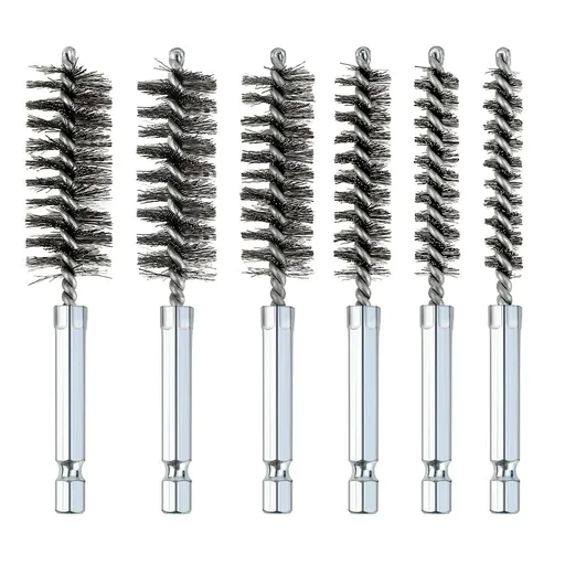 6pcs Hexagonal handle twisted wire hole brush, wire brush 304 stainless steel wire hexagonal rod gun brush deburring pipe brush set
