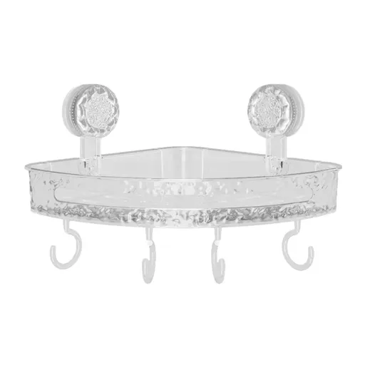 Clear Plastic Suction Cup Corner Shower Caddy | Wall Mounted Bathroom Storage Rack | 30.8x12x3.5cm | Holds Shampoo, Soap & Toiletries | Rustproof & Adjustable Hook | Easy No-Drill Installation