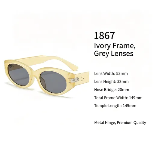 Warm Ivory Yellow Grey Lens Cat Eye Sunglasses UV400 Blocking, Cozy Soft Daily Casual Style, Great Christmas Present