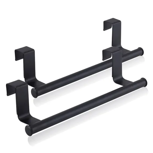 Stainless Steel Over Cabinet Towel Bar,Over The Door Towel Rack, Kitchen Over Door Towel Holder, 2-Pack, Black