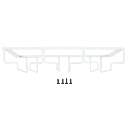 Wine Glass Rack Under Cabinet Stemware Holder Storage Hanger Metal Organizer for Bar Kitchen3 Slot 30x22.5cm White