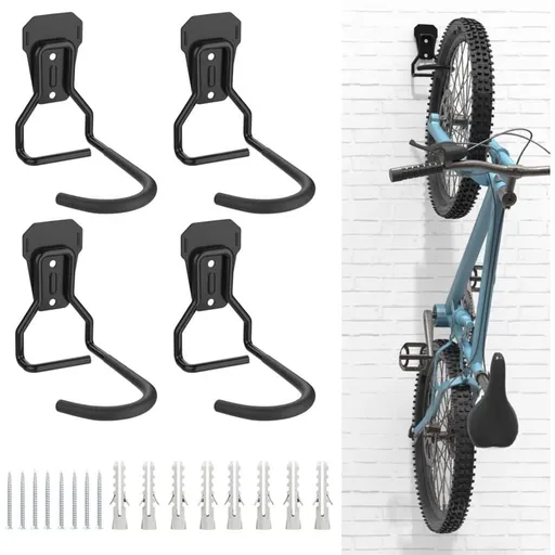 4 Pack Bike Hooks, Iron Hanger Holders, Heavy Duty L-Shaped Storage Wall Mount, Practical Vertical Bicycle Rack For