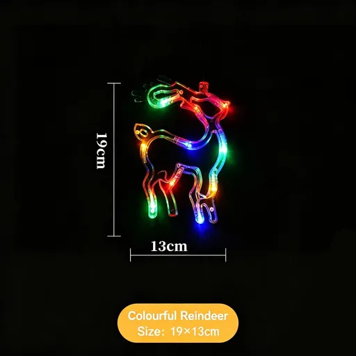Battery Powered Suction Cup Window Lights, Colourful Reindeer LED Curtain Lamp, Lovely Holiday Decoration For Christmas