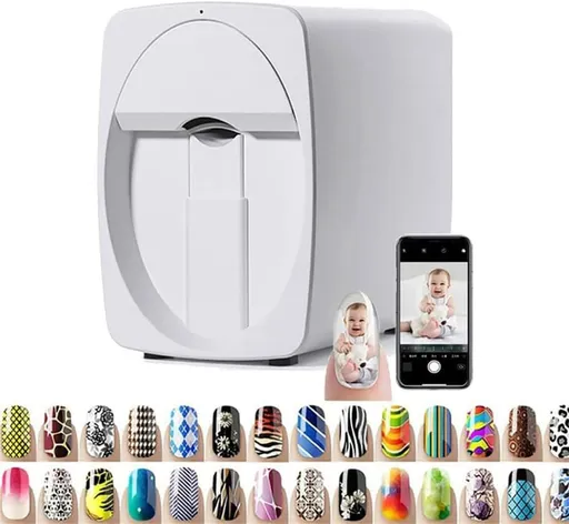 Nail Printer Nail Art Printer Machine Kit-Impresora De UñAs Pro,3D Fingernail Printer Machine for Salon&Home-WiFi/DIY Design| Pg4 Gel,Fm10 Ink, Base/Cleaning Glue - White - Size Nail art machine