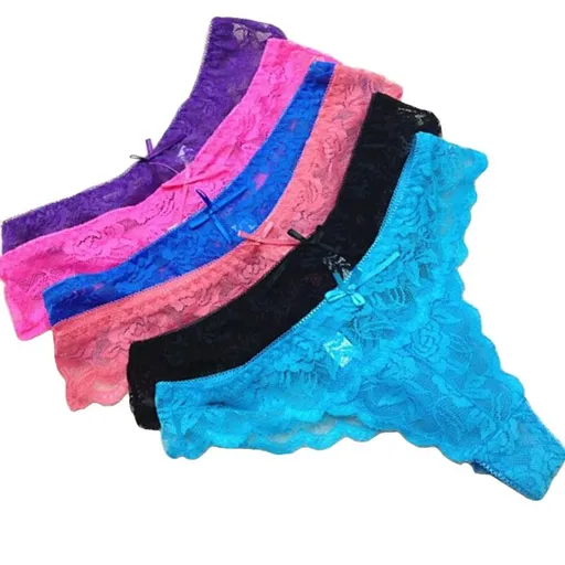 12-pack Thong Lace Panties, Multicolor, Size M
