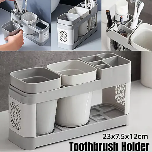 Shelf Cup Set Toothbrush Holder Plastic Stand Storage Racks Toothpaste Bathroom
