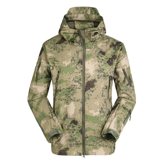ESDY Men Softshell Jacket Outdoor Fleece Training Coat FG Ruins Green Camouflage XXL