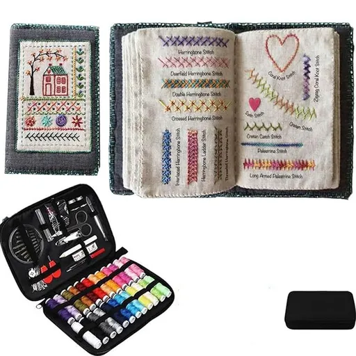 DIY Embroidery Stitch Book B Version, Linen Needlework Practice Book with 10 Fabric Pages, 19 Hand Embroidery Stitches Sampler, Hand Sewing Learning Kit for Beginner Embroidery Enthusiasts