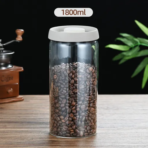 1800ml Extra Large Vacuum Sealed Glass Canister - One-Press Airtight Food Storage Jar - Tall Borosilicate Container for Bulk Coffee, Pasta & Cereal (White Lid)