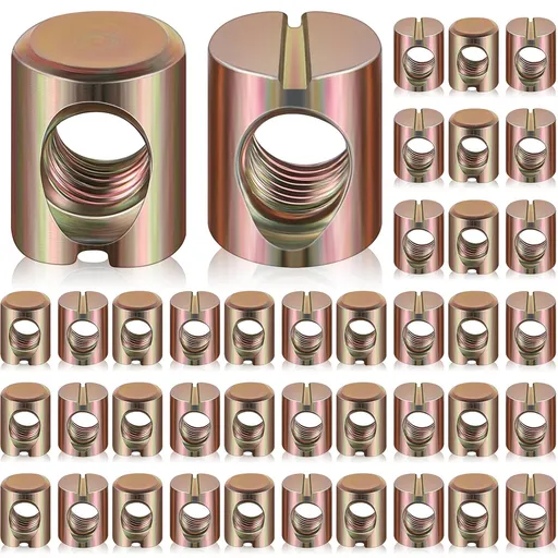 50 Pcs Metric M6 Barrel Nuts Cross Dowels Slotted Nuts Bunk Bed Replacement Hardware Headboard Hardware Kit for Baby Bed Crib Chairs Furniture M6 x 10 mm x 13 mm(Gold)