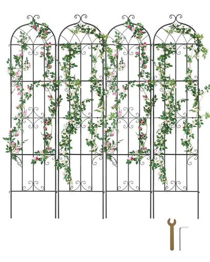 Garden Trellis for Climbing Plants, 87 x 20 in, 4 Packs Rustproof Metal Garden Flower Trellis, Outdoor Climbing Rose Trellis Cucumbers Support, Decorative Clematis Trellis for Courtyards Lawns