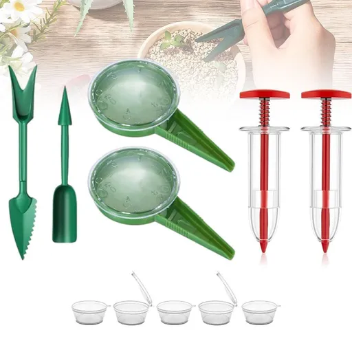 Small Seed Planter Tool, Manual Seedlings Dibber and Widger Set, Seed Sower Spreader Handheld for Tiny Seeds ，6 PCS