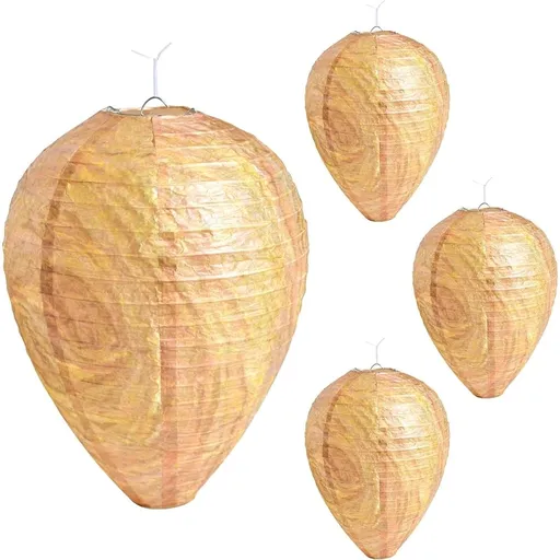 4 Pack Fake Wasp Nest Decoy Hanging Wasp Trap Deterrent for Hornets Yellow Jackets Outdoor Waterproof Non-Toxic Material(8.66×11,Warm Color)