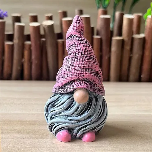 Ornament Resin Statues Mini Dwarf Figurine for Desk Outdoor Garden Patio Porch Lawn Home Decor Sculpture (Pink)