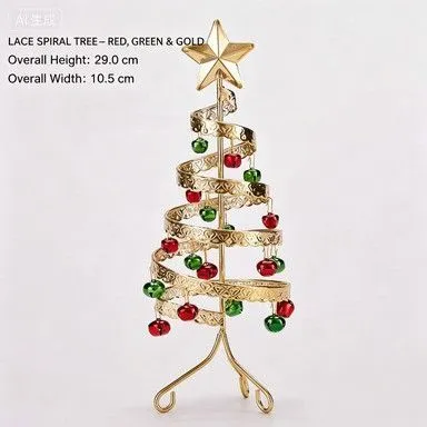 Lace Spiral Iron Christmas Table Tree, Red‑Green‑Gold Color Matching, Christmas & Halloween Retail Window Ornament, Eye‑catching Simulation Holiday Decor, Exquisite Home Holiday Gift