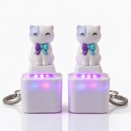 4PCS Cat Keychain Sound Fidget Toys, Rechargeable Anxiety Relief Keychain Buttons with Colorful Lights & Sound Effects, Cute Stress Relief Clicker Toy for Adults, April Fools’ Day Prank Novelty Gift