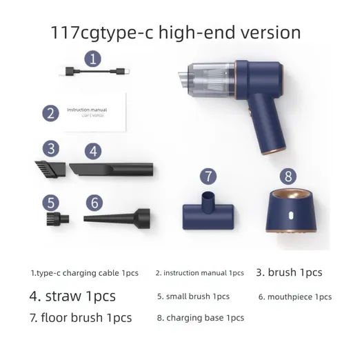 2-in-1 Cordless Handheld Car Vacuum Cleaner 120W High Power Suction and Blower Portable Mini Duster for Auto and Home Blue