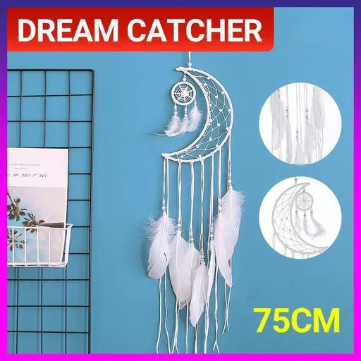 Moon Shape Dream Catcher Wall Hanging with Feathers Boho Nursery Bedroom Decor