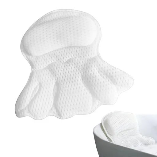 Bath Neck and Head Rest Pillow with Suction Cups - White