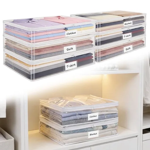 6Pcs Clear Zippered Storage Bag PVC Versatile Clothing Organizer Bag Foldable Sweater Blanket Organizer for Storing Clothes Pants Toy Cosmetic