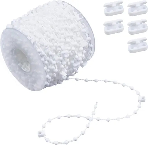 Roman Blind Chain - 20M - with 5 mating connectors - Roller Blind Chain - Curtain Parts - White - Plastic - for 89 mm slats - For repairing roller blinds Shades