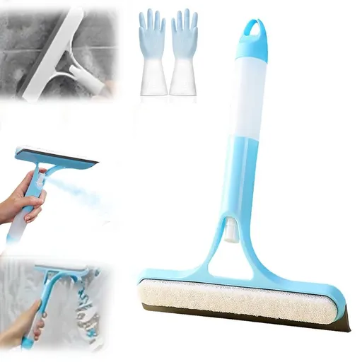 3 in 1 Window Cleaning Scraper with Built-in Spray Bottle - Streak-Free Crystal Finish for Glass/Tiles, Multi-Surface Tool for Home & Car Windows