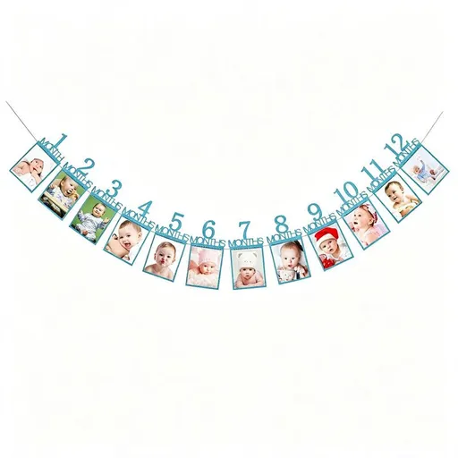 1-12 Month Baby Milestone Photo Garland, First-Year Picture Display Banner, Blue
