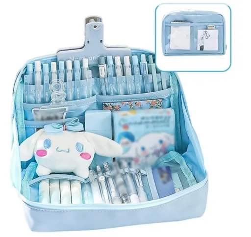 Large Capacity Pencil Case with Compartments and Zipper for School Office Travel, Blue, Multifunctional Stylish Pencil Box