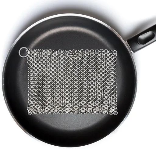 Cast Iron Cleaner 8"x6" 316L Stainless Steel Chainmail Scrubber Scraper Chain Mail Link Scrub for Pans, Griddles and BBQ Grills Cleaning