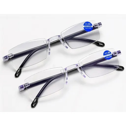 Rimless Diamond-Cut Anti-Blue-Light Reading Glasses +1.00 Diopter, Unisex, 2-Pack (Same Prescription) with 2 Clear Plastic Cases