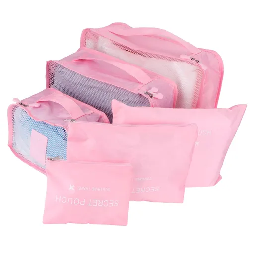 6Pcs/Set Storage Bag Clothing Sorting Bag Luggage Suitcase Packing Organizer for TravellingPink