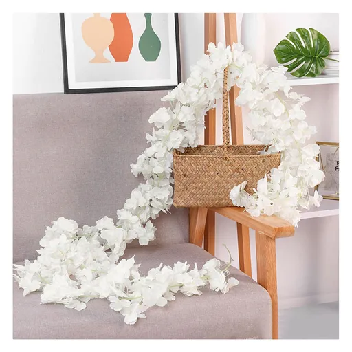 1.8m 256 Simulated Artificial Sakura Flower Garland Hanging Vines for Spring Home Room Wedding Party Decor White