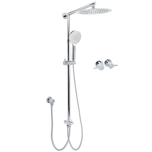 Chrome 10" Round Rain Handheld Twin Shower Head Arm Sliding Rail Arm Double Taps