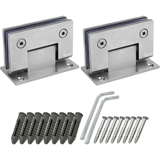 2 Pack 90 Degree Shower Door Hinges With Screws, 4Mm Thickness Stainless Steel For Bathroom Door And Glass (Silver)