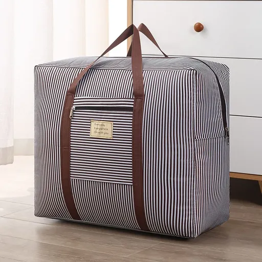 Oxford Cloth Travel Storage Bag Waterproof Fold. Coffee Stripe Medium 42X32X17cm