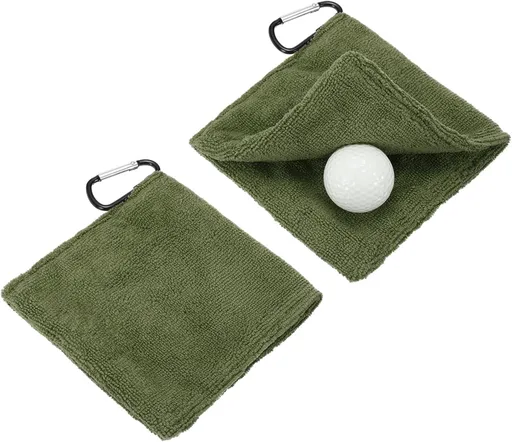 Small Microfiber Golf Towel with Clip (for Bag/Cart/Club – Cleaning Accessory – Men/Women) – 5.51 Inches (approx. 14 cm), 2-Pack,Army green