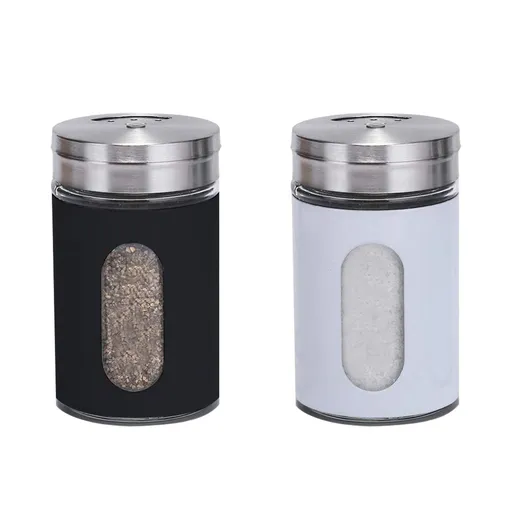 Salt and Pepper Shakers Set with 3 Adjustable Pour Holes,Glass Spice Jars Spice Dispenser with Stainless Steel lids 2 pcs