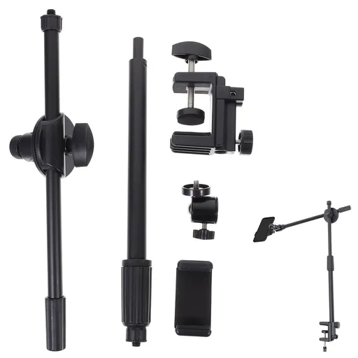 Black Overhead Phone Mount with Articulating Arm for Desk and Video Recording