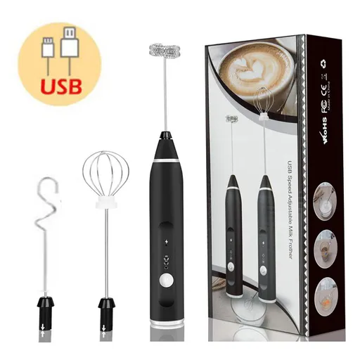 Handheld Milk Frother 3-Speed Adjustable 304 Stainless Steel Black