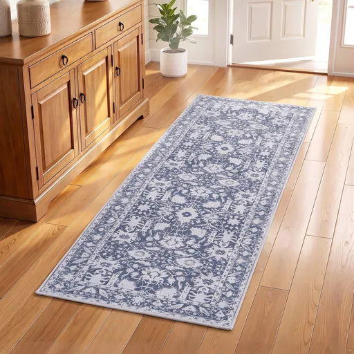 Hallway Runner Rug 60 x 180 cm Vintage Design 100% Polyester Anti-Slip Backing Washable Robot Vacuum Friendly