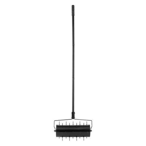 Rolling Lawn Aerator, 435mm Heavy-Duty Manual Rolling Aerator Lawn with Detachable Handle and 27 Iron Spikes, Rolling Lawn Aeration Tool for Garden Patio Yard Compacted Soils and Lawns, Black