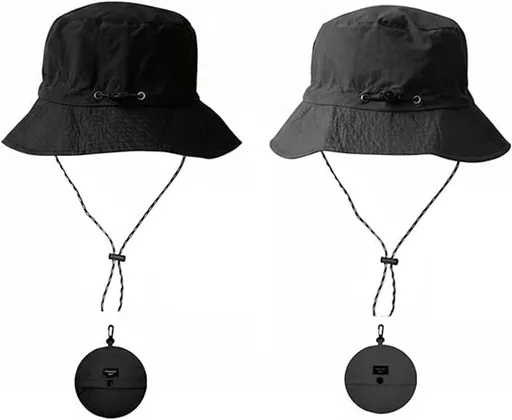 Hat - Sun Hat - Outdoor Jungle Hat - Foldable Bucket Hat - Rain Hat - Unisex - With Removable Chin Strap - 2-Piece (Black + Gray)